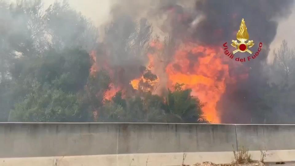 Flames rage after a wildfire broke out in Puglia, Italy (Anadolu Agency via Getty Images)