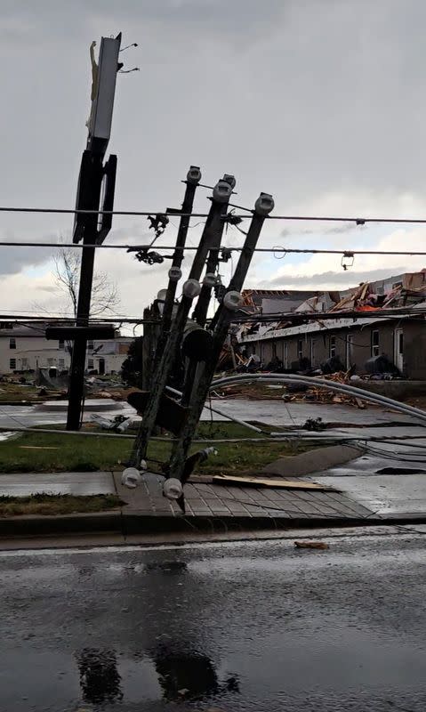 Homes damaged by a possible tornado at Clarksville,Tennessee