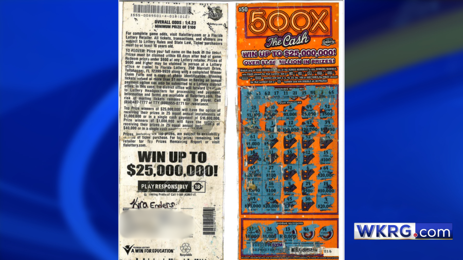 Allegedly faked lottery ticket, submitted as evidence to the Escambia County Sheriff's Office