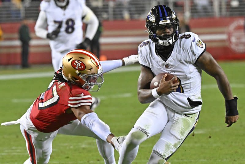 All-Pro running back Derrick Henry (not pictured) will team up with Baltimore Ravens quarterback Lamar Jackson (R) -- the 2023 NFL MVP -- for what could be a dominant rushing offense in 2024-25. File Photo by Terry Schmitt/UPI