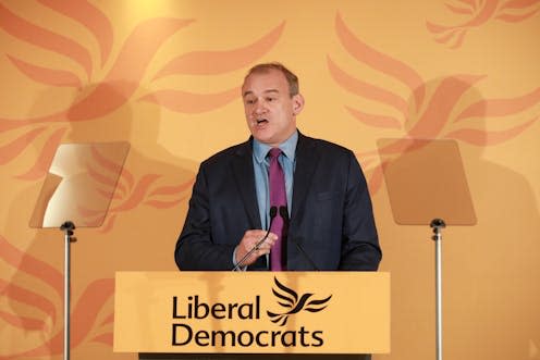 <span class="caption">Liberal Democrats leader Ed Davey.</span> <span class="attribution"><a class="link " href="https://www.flickr.com/photos/libdems/50294954952/" rel="nofollow noopener" target="_blank" data-ylk="slk:Liberal Democrats/Flickr;elm:context_link;itc:0;sec:content-canvas">Liberal Democrats/Flickr</a>, <a class="link " href="http://creativecommons.org/licenses/by-nd/4.0/" rel="nofollow noopener" target="_blank" data-ylk="slk:CC BY-ND;elm:context_link;itc:0;sec:content-canvas">CC BY-ND</a></span>