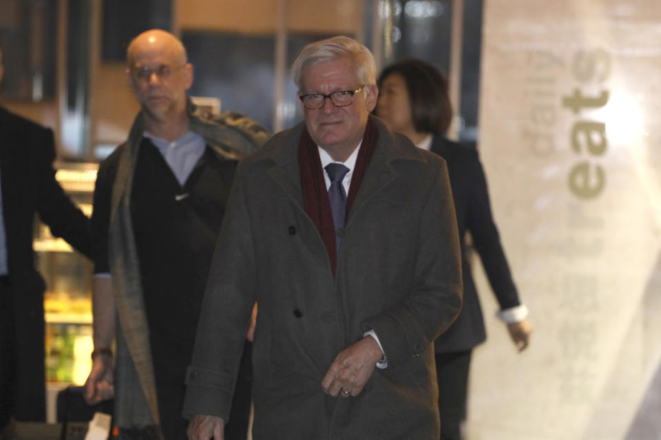 U.S. Undersecretary of Commerce for International Trade Gilbert B. Kaplan arrives as part of a trade delegation at a hotel in Beijing, China, Sunday, Jan. 6, 2019. The U.S. delegation led by deputy U.S. trade representative, Jeffrey D. Gerrish arrived in the Chinese capital ahead of trade talks with China,(AP Photo/Ng Han Guan)