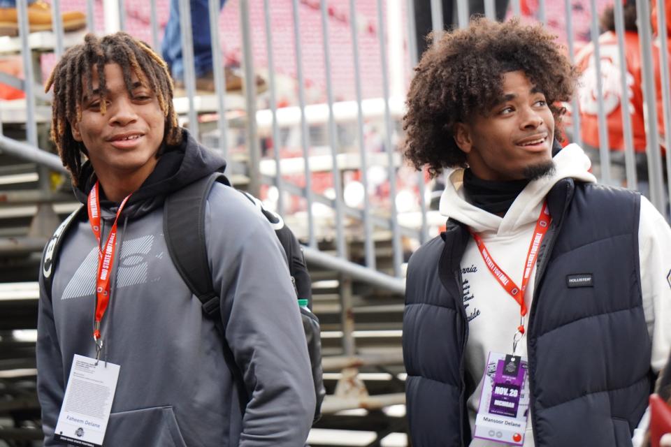 Recruit Faheem Delane (left) and brother Mansoor Delane, a defensive back at Virginia Tech, visit Ohio Stadium during the Ohio State, Michigan game.