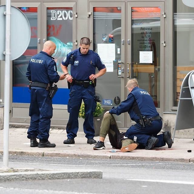 Police at the scene of a stabbing in Turku, Finland, on Friday.&nbsp; (Photo: KirsiKanerva/Instagram)