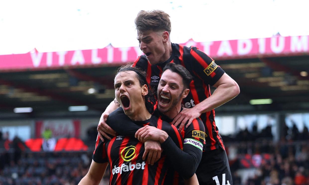 <span>Enes Unal celebrates scoring on his first Premier League start for Bournemouth.</span><span>Photograph: Toby Melville/Reuters</span>