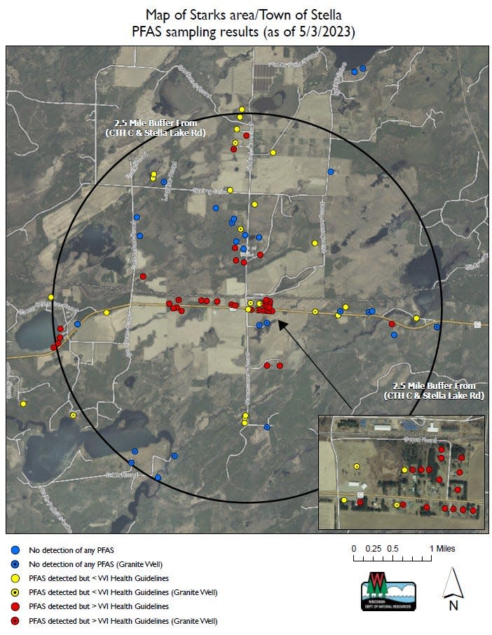 Testing data for PFAS in and around the Town of Stella in northern Wisconsin