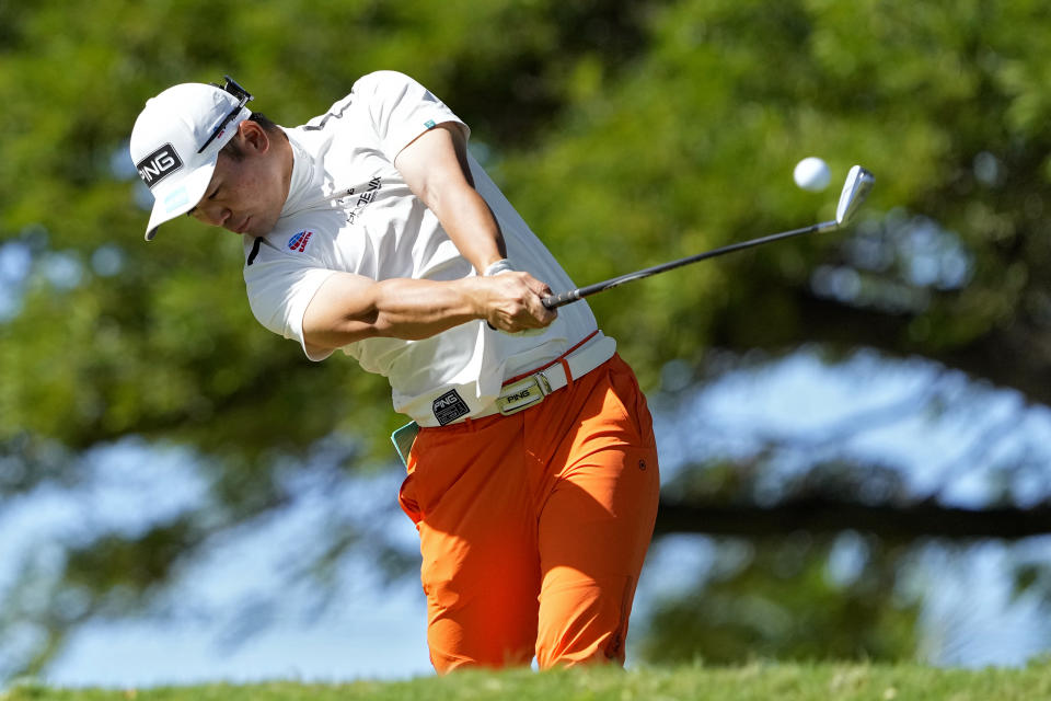 Taiga Semikawa hits from the second tee during the third round of the Sony Open golf event, Saturday, Jan. 13, 2024, at Waialae Country Club in Honolulu. (AP Photo/Matt York)