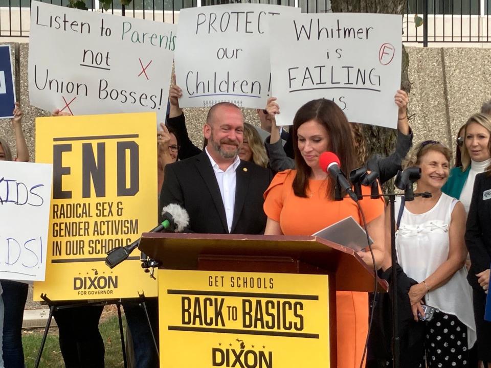 Tudor Dixon, the Republican nominee for governor, called for the resignation of Michigan’s school superintendent at a Tuesday news conference in front of the Department of Education in Lansing. Dixon said school employees are being trained to help students transition between genders without notifying parents. The department denies the allegation.