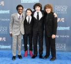 <p>The <i>Stranger Things</i> kids donned their evening best with Caleb's checked suit providing some real style inspiration. <i>[Photo: Getty]</i> </p>