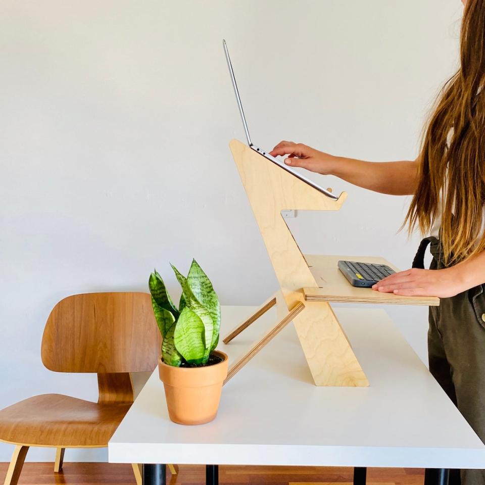 Modern wood standing desk converter; cool office supplies