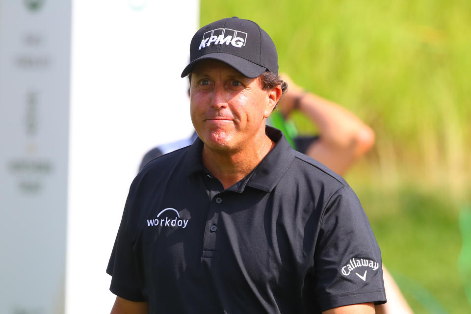 Phil Mickelson's beach outing caught the attention of social media on Wednesday. (Getty)