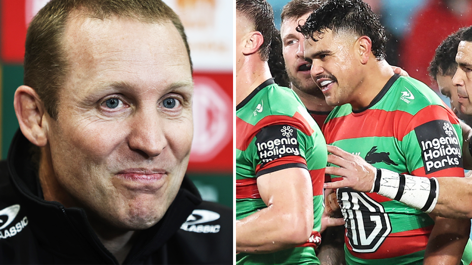 The South Sydney Rabbitohs and Ben Hornby (pictured left) are reportedly pushing to prove Latrell Mitchell's (pictured right) fitness this weekend so he can serve his one-game ban against the Roosters. (Getty Images)