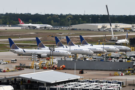 United Airlines planes, including a Boeing 737 MAX 9 model, are pictured at George Bush Intercontinental Airport in Houston, Texas, U.S., March 18, 2019. REUTERS/Loren Elliott/File Photo