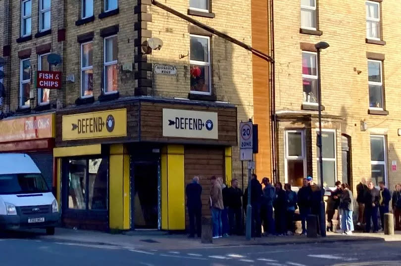 A queue outside Defend Vinyl on Smithdown Road on Saturday, April 20