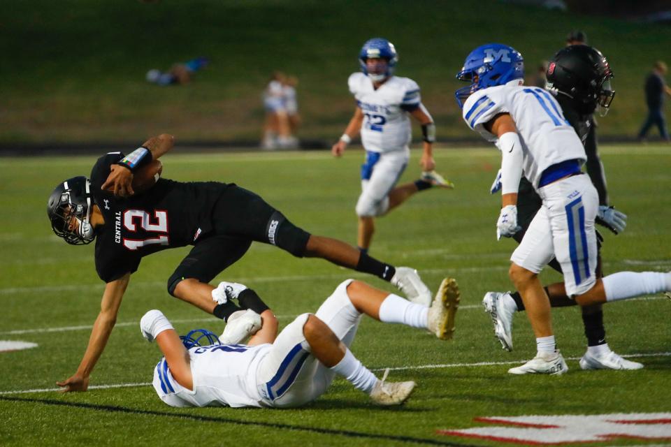 Central High School quarterback Antonio Starks-Fewell during game against Marionville at Harrison Stadium on Friday, September 16, 2022.