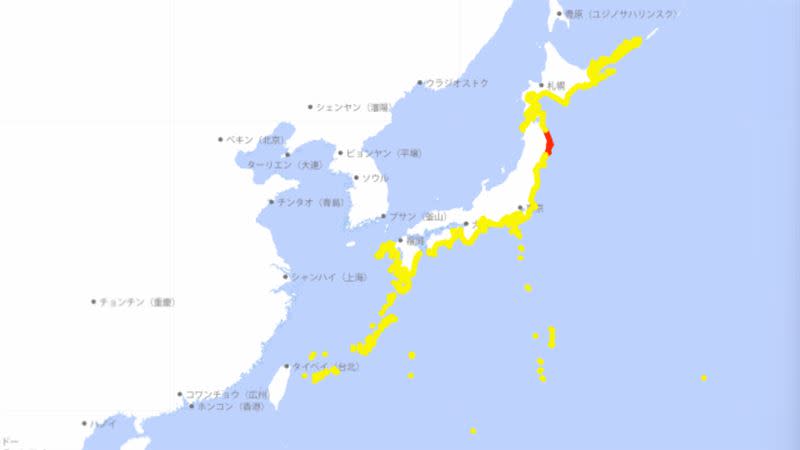 日本對沿海地區發布海嘯警報。（圖／翻攝自日本氣象廳）