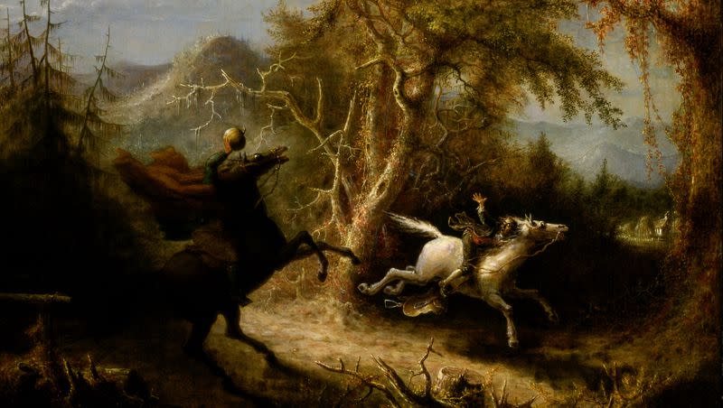 The Headless Horseman chases after Ichabod Crane in this painting by John Quidor.
