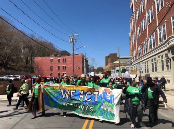 Protesters march through Albany on Monday.&nbsp; (Photo: Alexander C Kaufman / HuffPost)