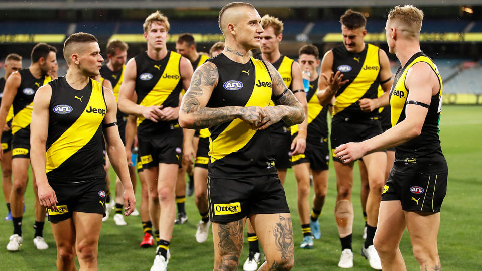 Richmond players, pictured here in action during the opening round of the AFL season.