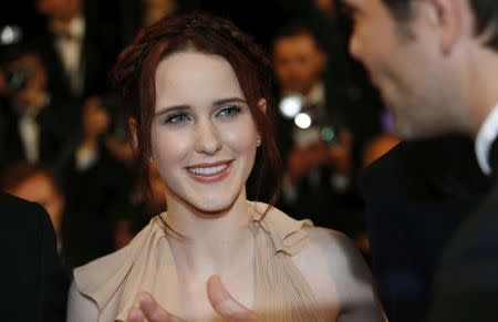 Cast member Rachel Brosnahan poses on the red carpet as she arrives for the screening of the film "Louder Than Bomb" (Plus fort que les bombes) in competition at the 68th Cannes Film Festival in Cannes, southern France, May 18, 2015. REUTERS/Regis Duvignau/Files