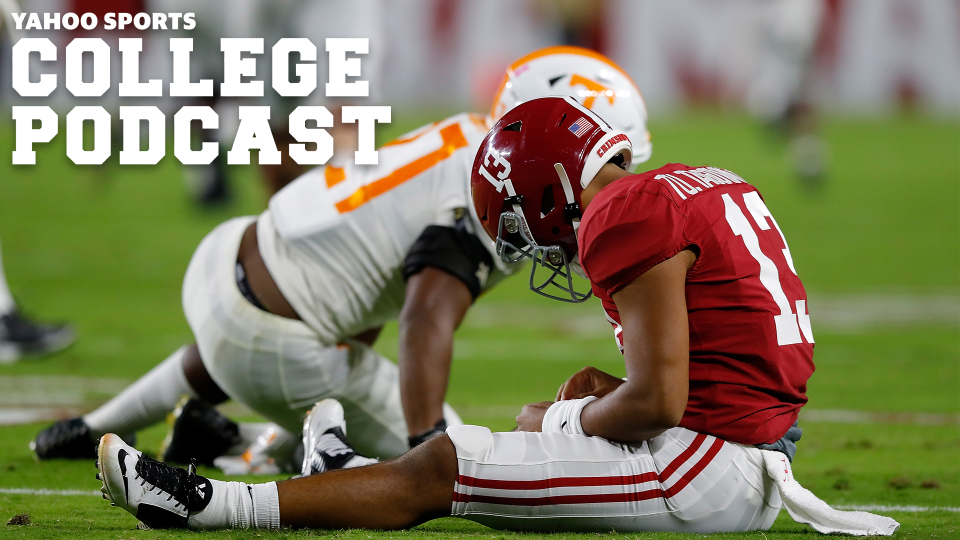 Top-ranked Alabama will be without it's signal-caller, Tua Tagovailoa, this Saturday against Arkansas. They may not need him against the Hogs, but the November, 9th, showdown with LSU looms. Will Tagovailoa return from his high-ankle sprain procedure in time? The Yahoo Sports College Podcast breaks it down. 