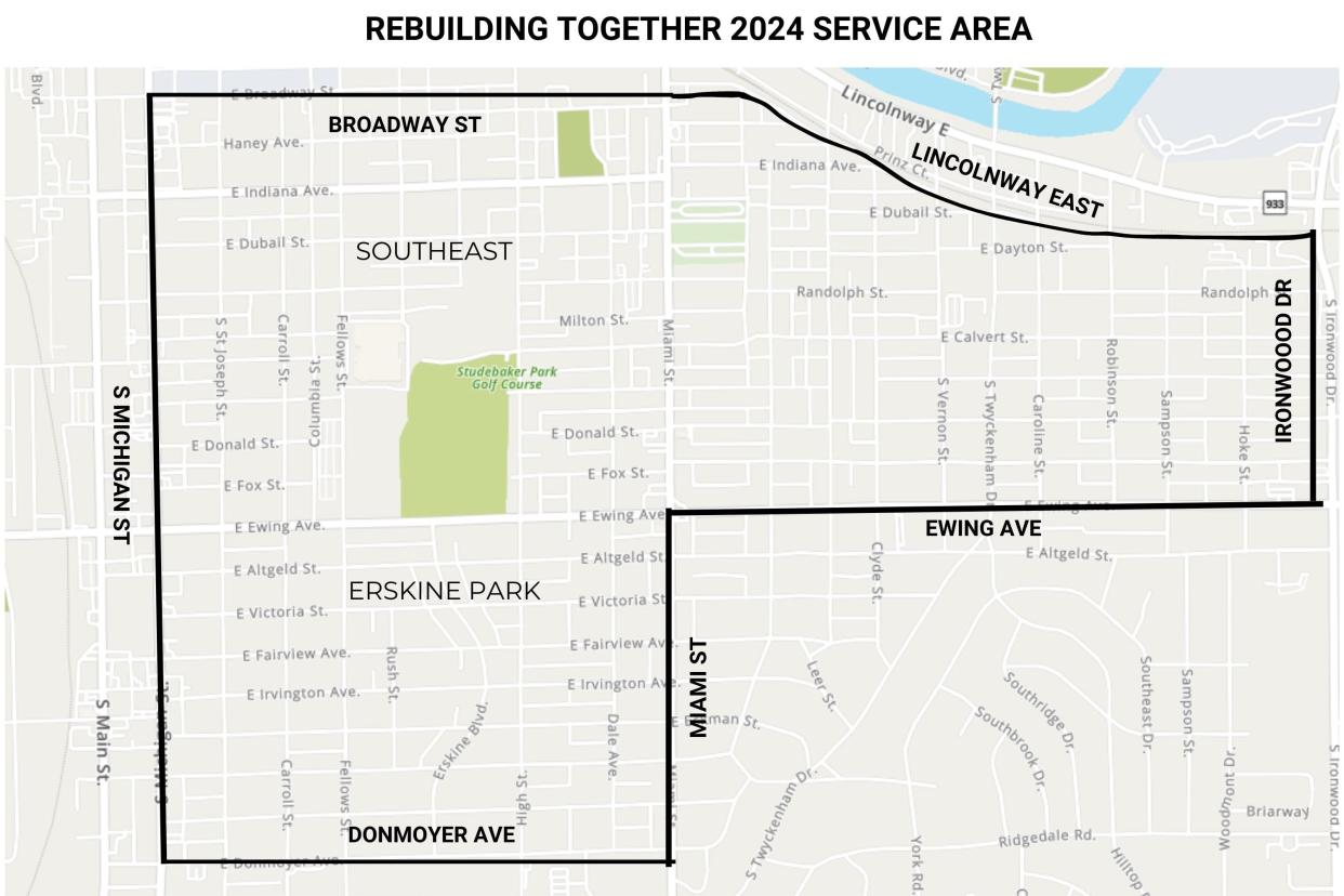 In 2024, the nonprofit Rebuilding Together St. Joseph County will do free home repairs for applicants who qualify between these boundaries on South Bend's southeast side.