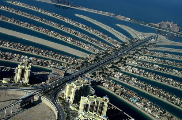 The man-made Palm Jumeirah in Dubai is the world’s largest artificial island. Photograph: Marwan Naamani/AFP/Getty Images