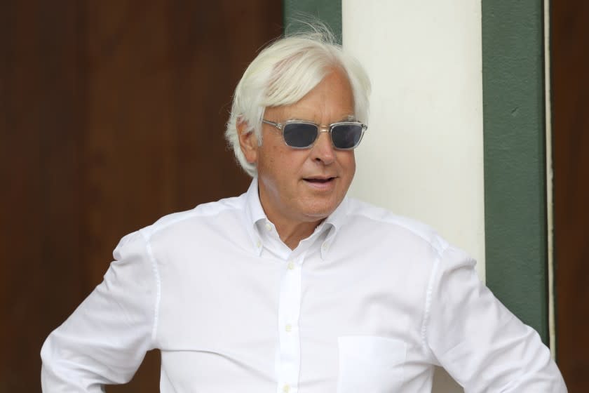 Trainer Bob Baffert is seen in the Churchill Downs paddock Wednesday, May 1, 2019.