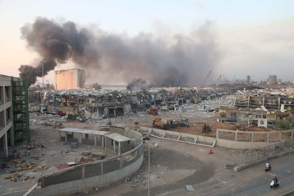 Smoke rises from an explosion site at the port of Beirut, Lebanon, Aug. 4, 2020.. (Photo by Bilal Jawich/Xinhua via Getty) (Xinhua/ via Getty Images)