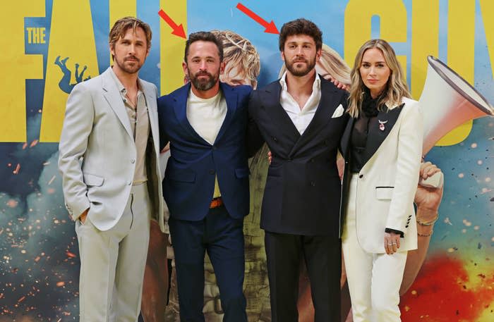 Four actors posing together at 'The Fell' movie premiere, dressed in smart attire