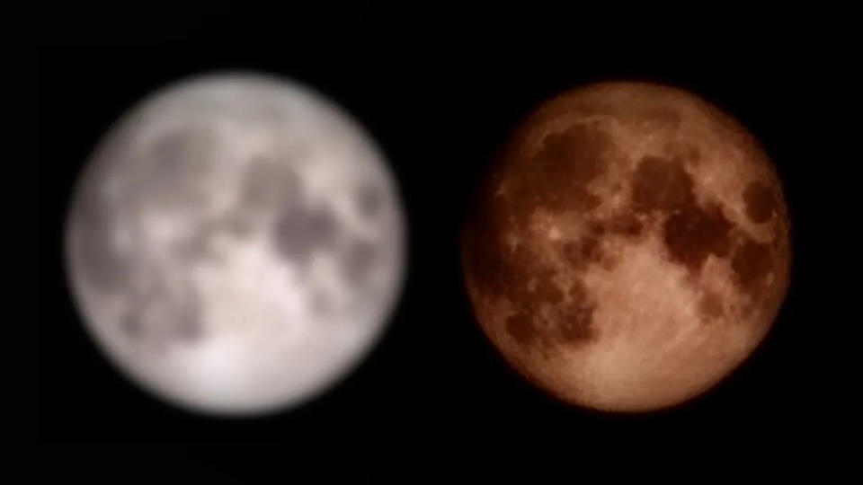 Foto da esquerda não é a Lua de fato, e sim uma imagem propositadamente sem resolução (Imagem: Reddit/ibreakphotos)