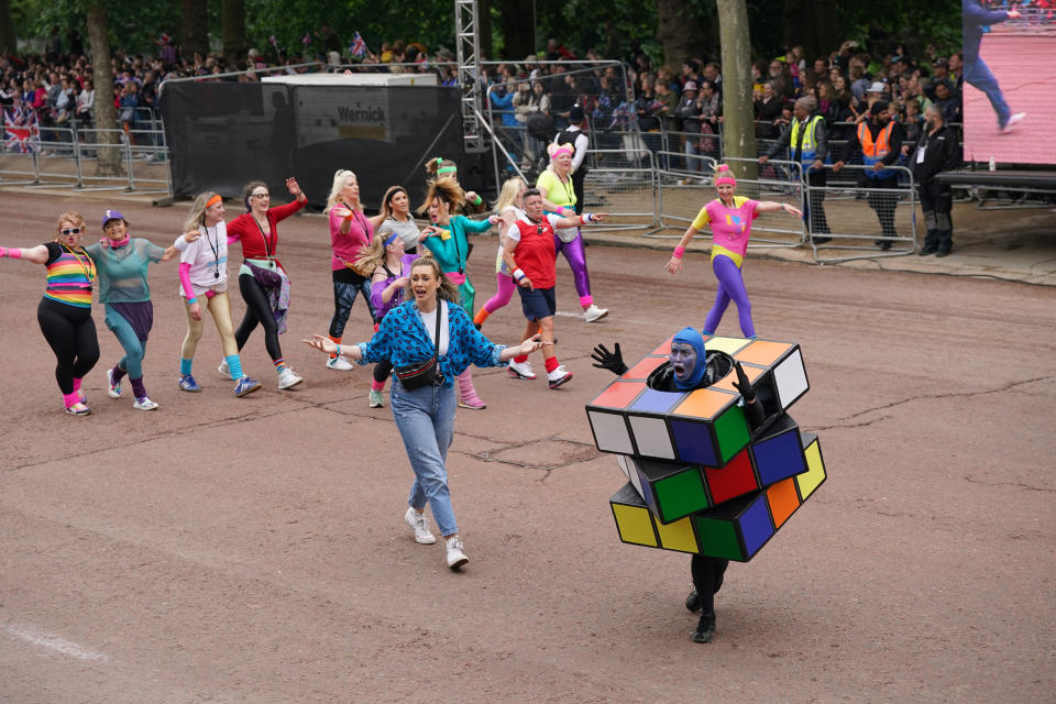 The 80's decade dancers on the Mall during the Platinum Jubilee Pageant in front of Buckingham Palace, London, on day four of the Platinum Jubilee celebrations. Picture date: Sunday June 5, 2022.