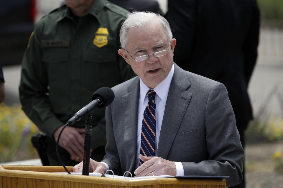 Attorney General Jeff Sessions speaks at a news conference in San Diego on May 7. (Photo: Gregory Bull/AP)