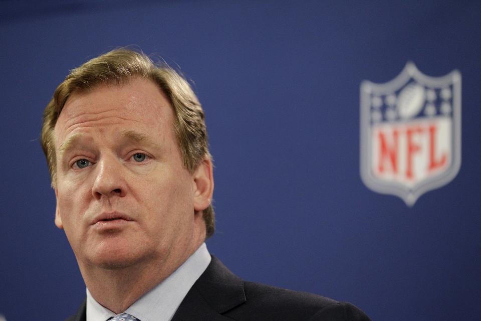 NFL Commissioner Roger Goodell speaks at a news conference following an owners meeting Tuesday, May 22, 2012, in Atlanta. (AP Photo/David Goldman)