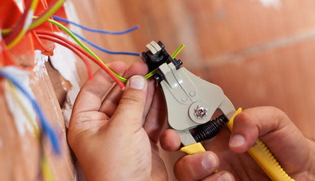 electrician peeling off...