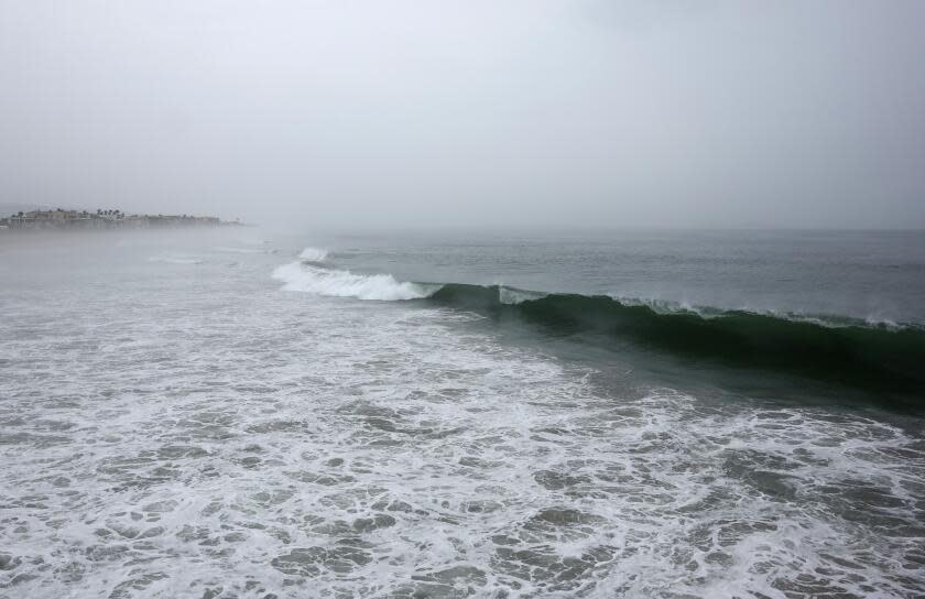 IMPERIAL BEACH, CALIFORNIA - AUGUST 20: A waves breaks on the Pacific Ocean with Tropical Storm Hilary approaching in San Diego County on August 20, 2023 in Imperial Beach, California. Southern California is under a first-ever tropical storm warning as Hilary approaches with parts of California, Arizona and Nevada preparing for flooding and heavy rains. All California state beaches have been closed in San Diego and Orange counties in preparation for the impacts from the storm which was downgraded from hurricane status. (Photo by Mario Tama/Getty Images)