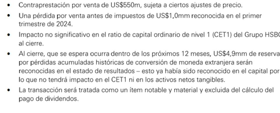 Condiciones del acuerdo entre el HSBC y el Grupo Financiero Galicia