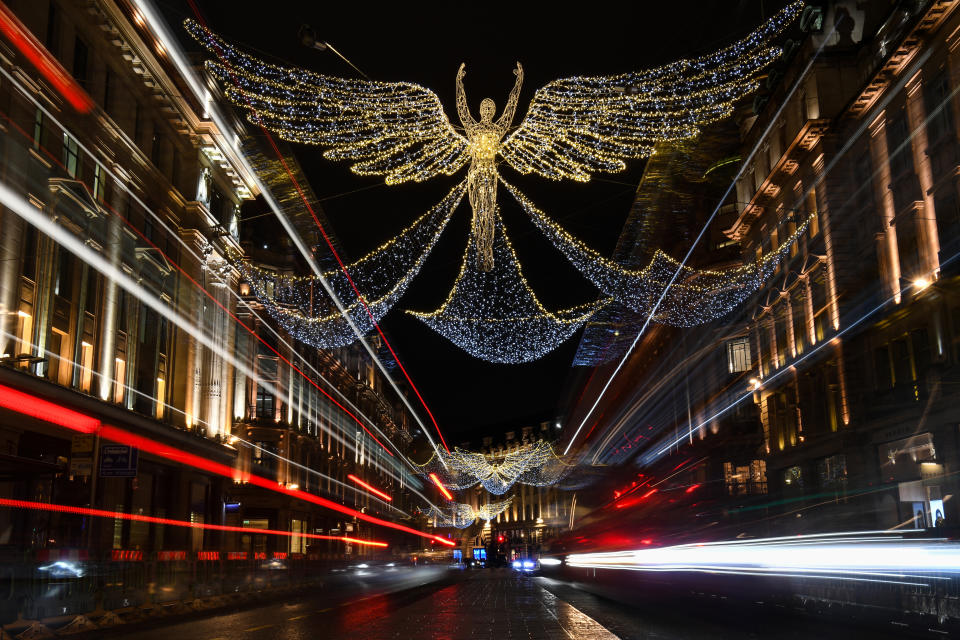 Christmas lights in central London, as England continues a four week national lockdown to curb the spread of coronavirus.