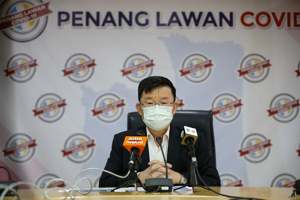 Penang Chief Minister Chow Kon Yeow speaks at a press conference in George Town May 3, 2021. — Picture by Sayuti Zainudin