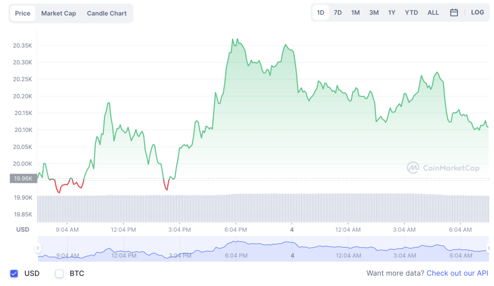 La variación del precio del Bitcoin en el último año. Fuente: coinmarketcap.com.