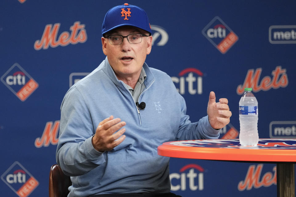 New York Mets owner Steve Cohen speaks during a news conference before a baseball game against the Milwaukee Brewers Wednesday, June 28, 2023, in New York. (AP Photo/Frank Franklin II)