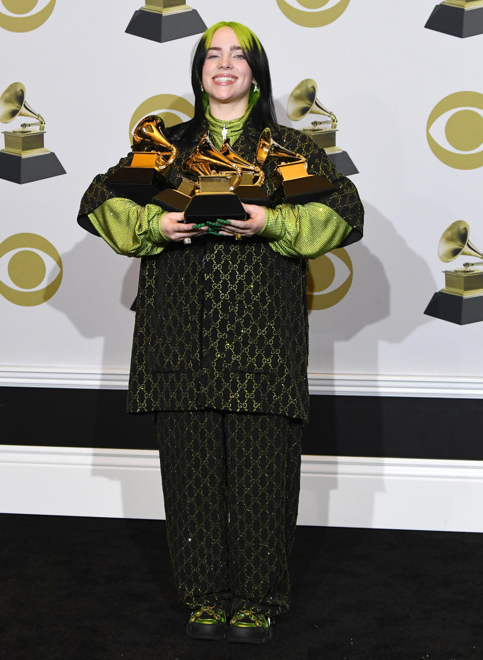 Billie Eilish poses at the 62nd Annual GRAMMY Awards at Staples Center on January 26, 2020