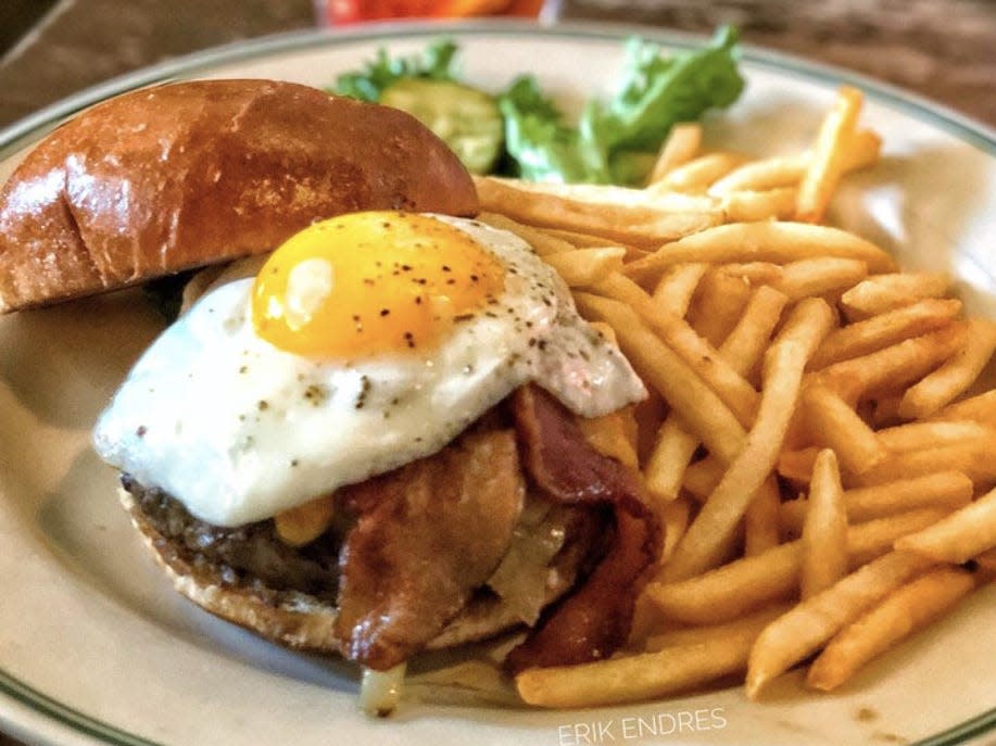 The Old Fashioned burger with egg and fries