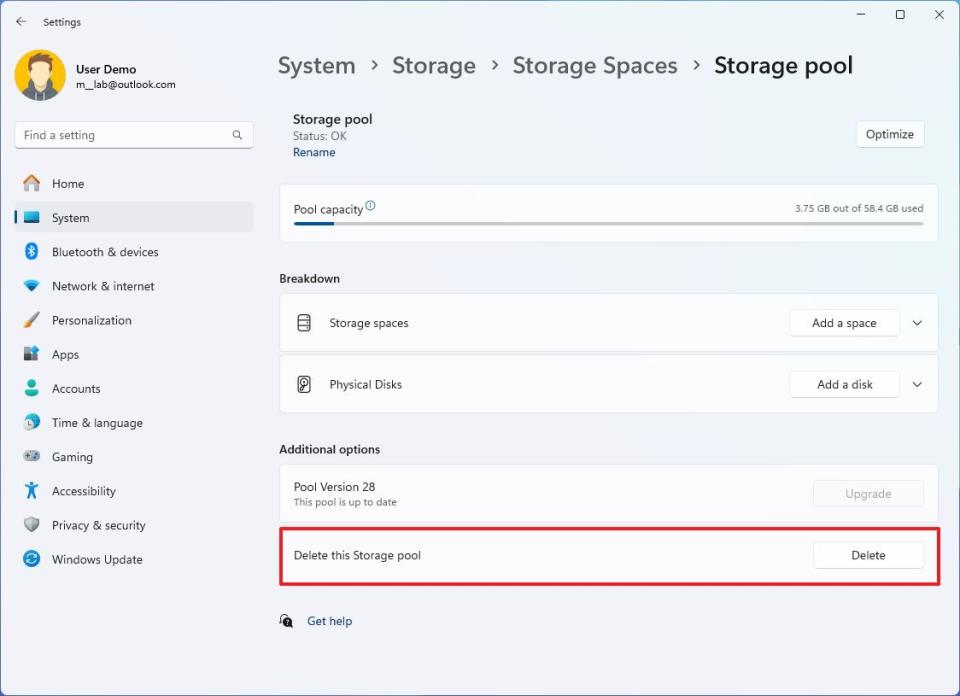 Storage pool delete option