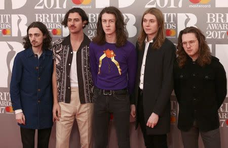 Blossom arrive for the Brit Awards at the O2 Arena in London, Britain, February 22, 2017. REUTERS/Neill Hall