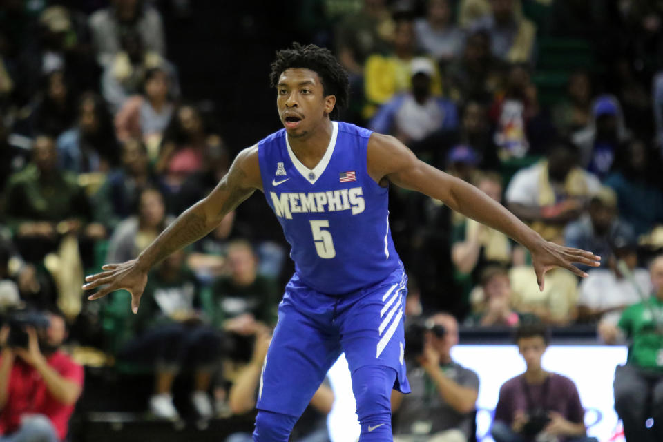 Memphis Tigers guard Kareem Brewton Jr. knocked down an unlikely buzzer-beater after getting his pass blocked. (Getty Images)