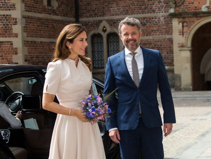 Princess Mary of Denmark wearing a pale pink dress