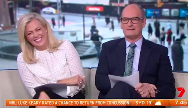 Earlier this week Kochie claimed Married At First Sight star Martha 'elbowed' him at the 2019 Logies - Kochie pictured with Sunrise co-host Samantha Armytage on the Channel Seven breakfast show 