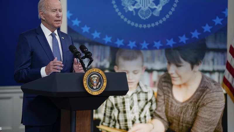 President Joe Biden speaks about supply chain issues during the holiday season during an event in the South Court Auditorium on the White House campus, Wednesday, Dec. 1, 2021, in Washington. On Friday the Biden-Harris administration unveiled new plans for student loan forgiveness.