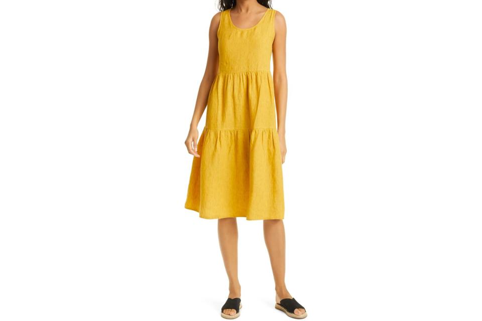 golden yellow tank linen midi dress